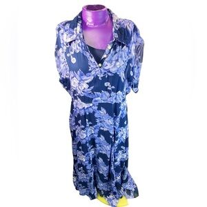 JRT vintage blue floral rayon short sleeve maxi dress with underlay 14